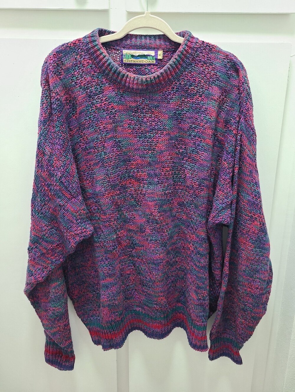 Vtg 90s SHENANDOAH Chunky Cotton Knit Sweater XL Purple Pink Marled Made in USA